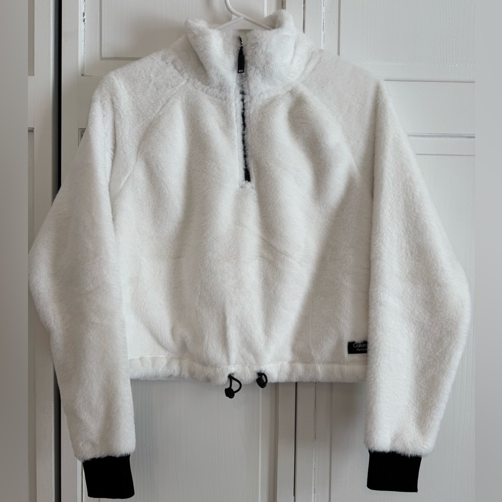 Calvin Klein White Fleece Jacket with Black Trim